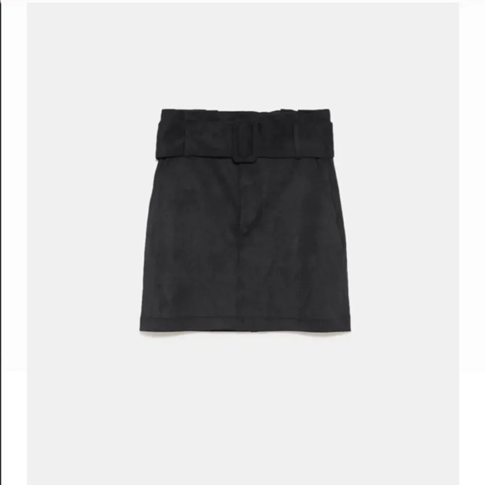 Zara Trafaluc Faux Suede Paperbag Waist Belted Mini Skirt In Black Size M EUC